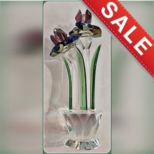 #Swarovski-like #GW Crystal 2.75" Purple #Orchid Figurine Green Leaves #NWOT